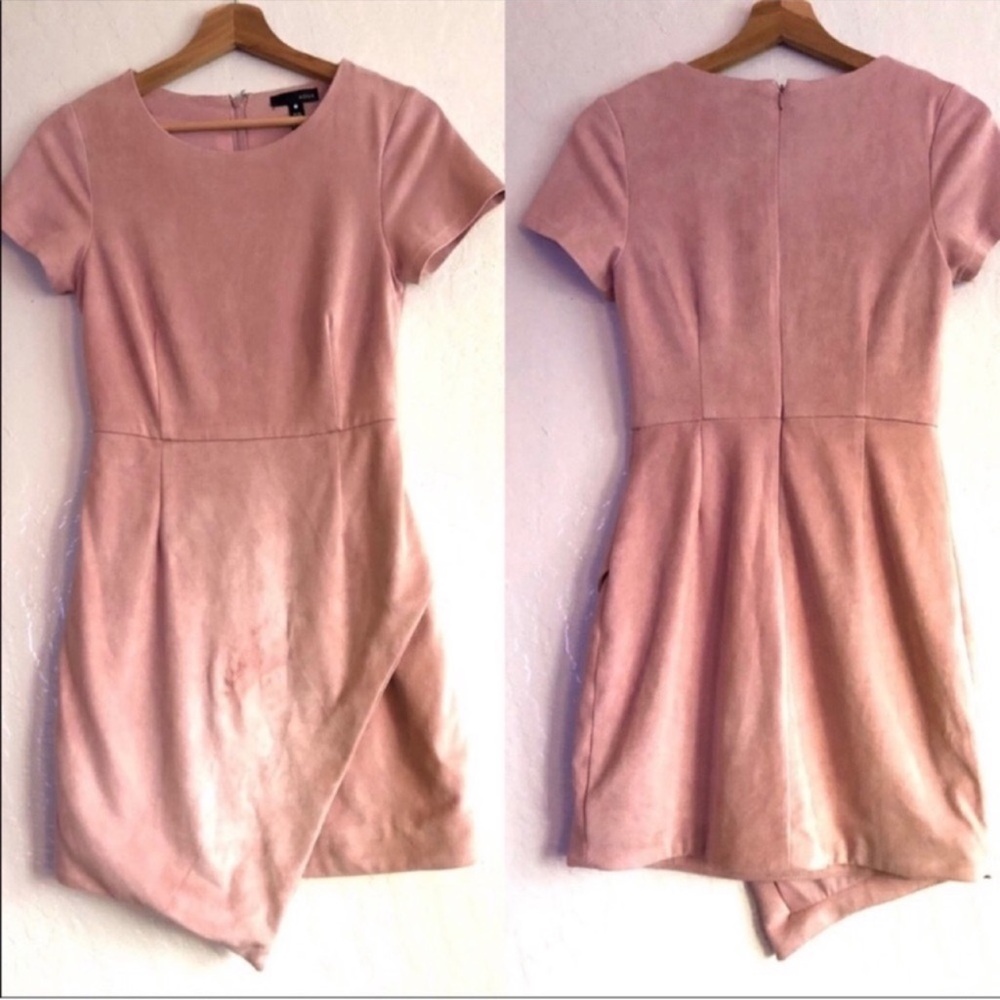 AQUA faux suede dress 
light old rose color size Small 
Asymmetrical hem